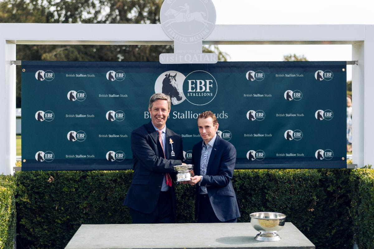 Ryan Moore receives the leading jockey award at Qatar Goodwood Festival