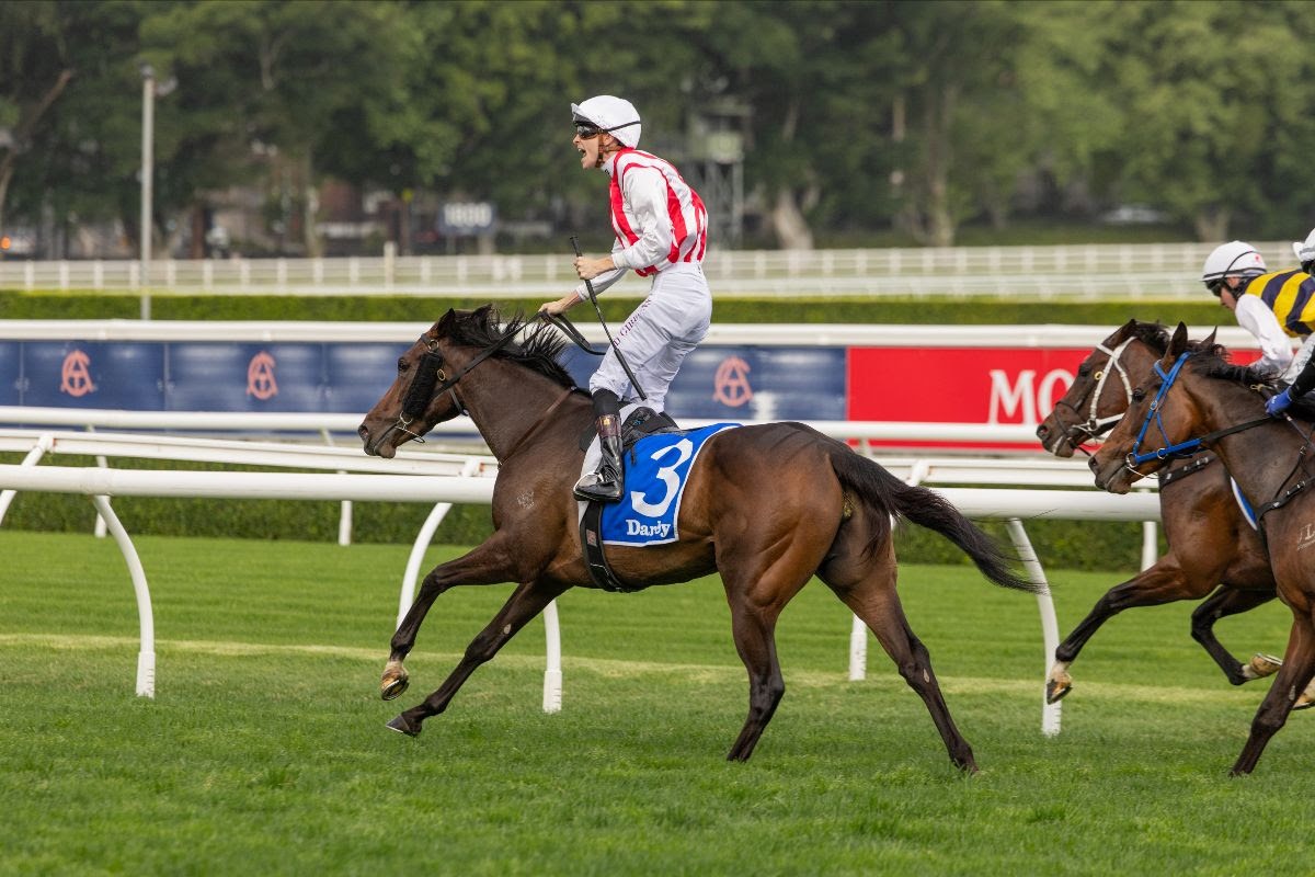 Global Goal wins the Flight Stakes at Randwick