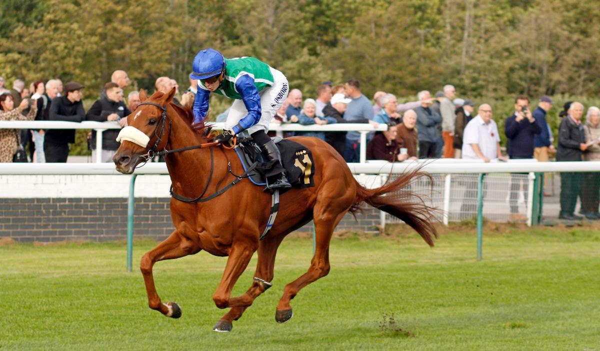 Green Falcon Colwick Cup winner at Nottingham Racecourse with jockey Saffie Osborne