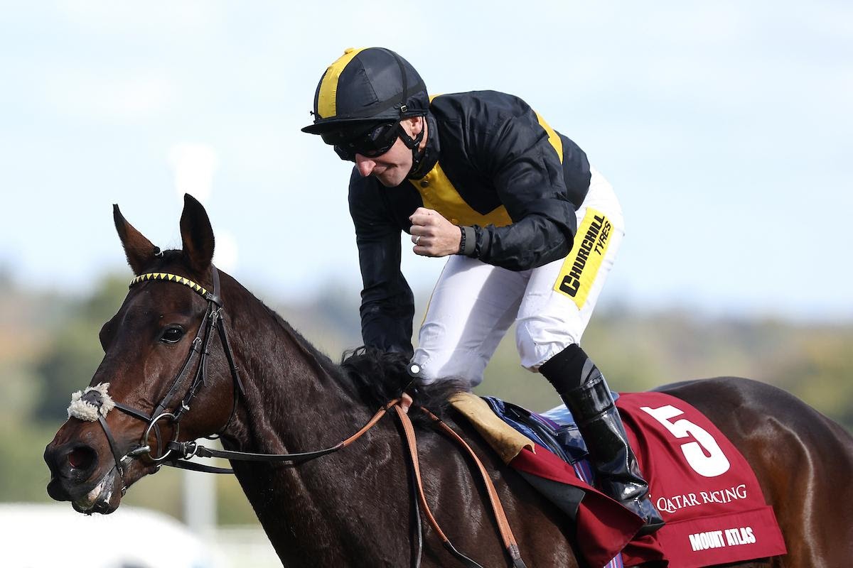 British Champions Long Distance Cup winner Mount Atlas crosses the finish line at Ascot