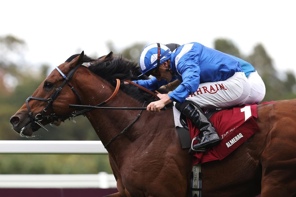 Almeraq wins the British Champions Sprint at Ascot under jockey Tom Marquand